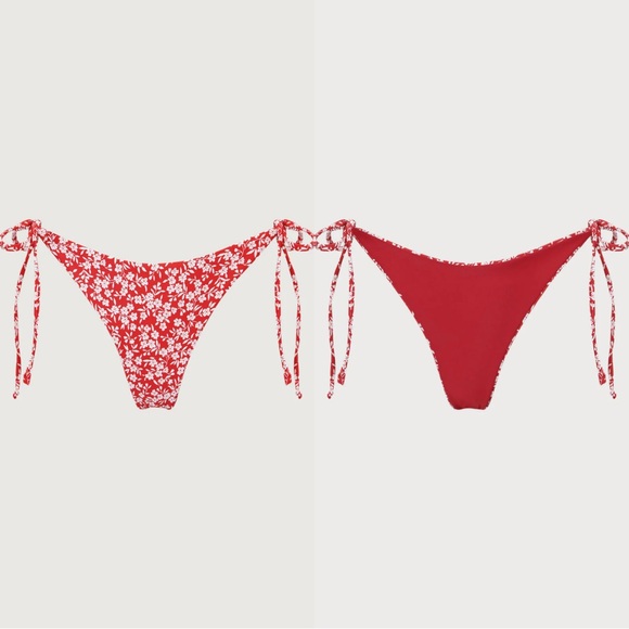 Berlook Red Reversible Floral Halter Bikini Top and Tie Floral Bikini Bottom - Picture 7 of 11